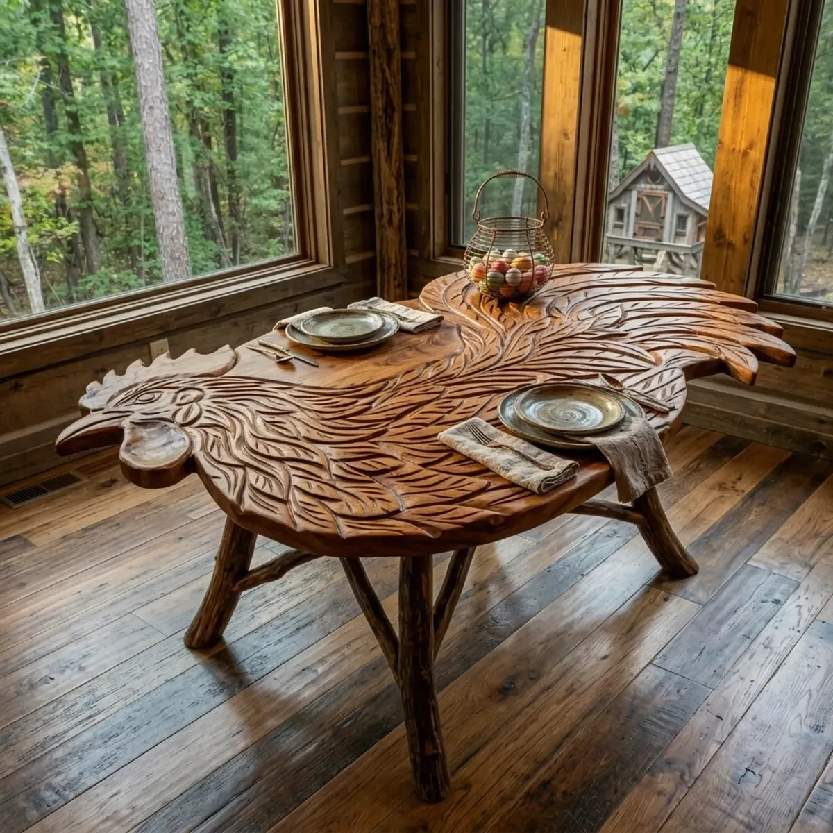 Wooden Rooster Side Table Farmhouse Style Animal Silhouette Decor