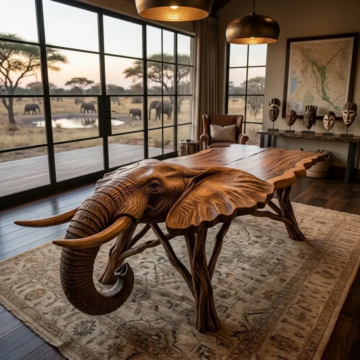 Wooden Elephant Side Table Decorative Animal Silhouette Coffee Table