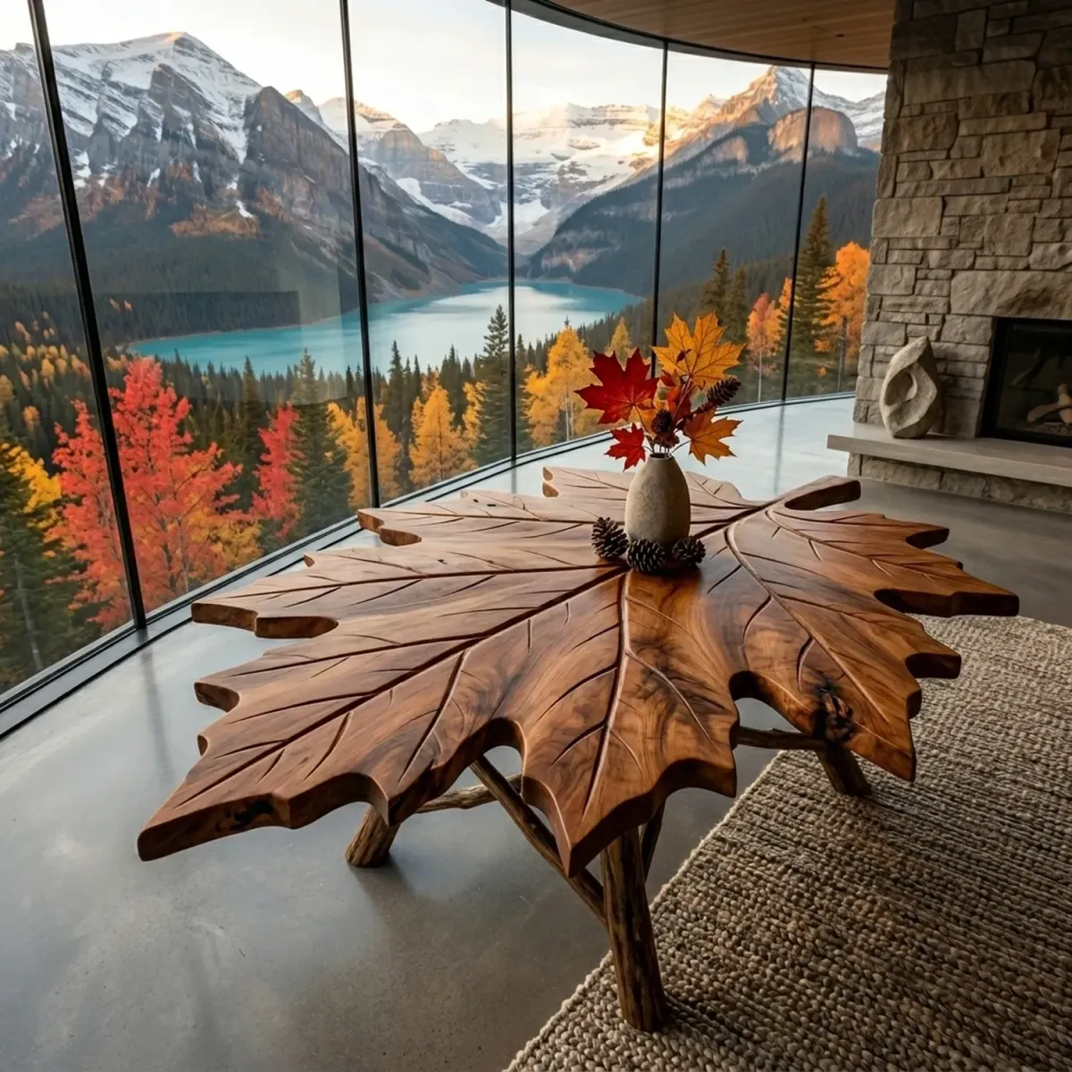 Wooden Maple Leaf Coffee Table Autumn Nature Inspired Wooden Table